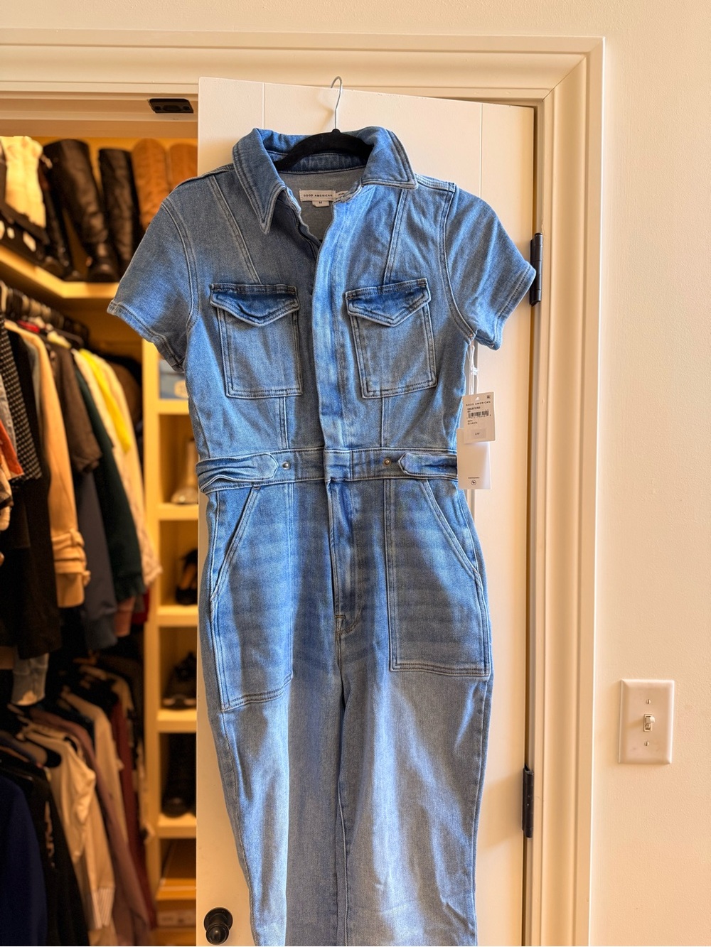 Good American Light Blue Denim Short Sleeve Jumpsuit (NWT originally $199) - Picture 5 of 5